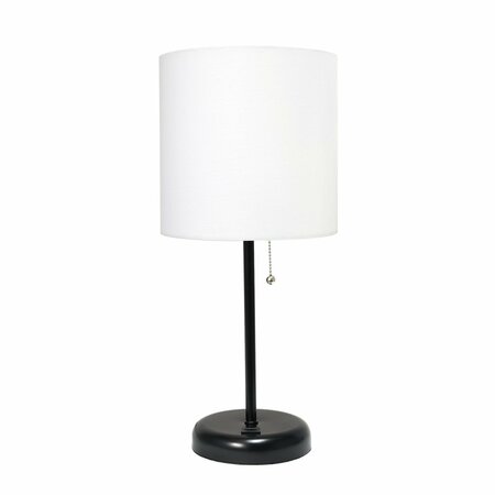 CREEKWOOD HOME Oslo 19.5in Contemporary Bedside USB Port Feature Metal Table Lamp, Black, White Drum Fabric Shade CWT-2011-BA